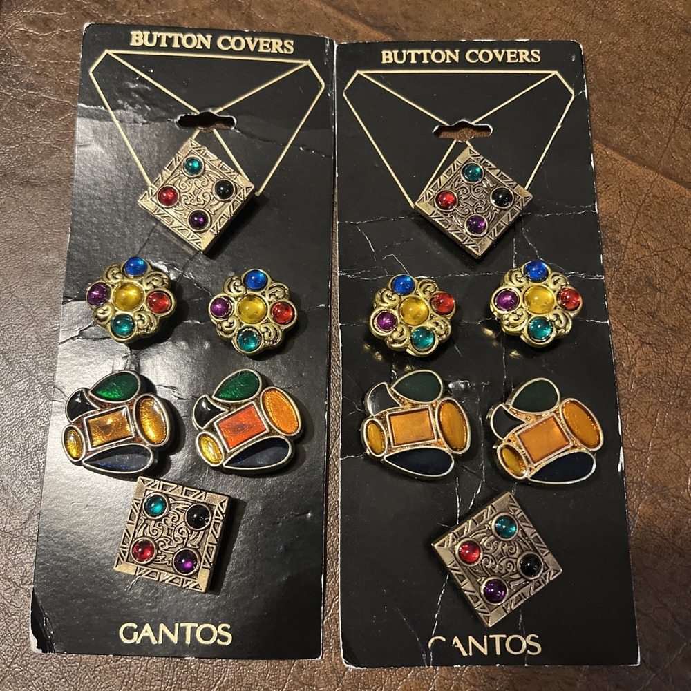 Vintage Goldtone Button Covers w/ Acrylic Stones Crafting Supply Gantos Lot Of 2